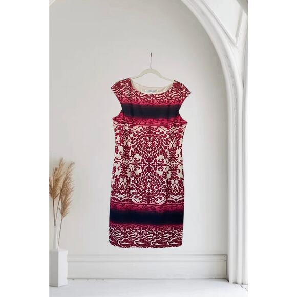 MAGGY LONDON Cap Sleeves Black Red Dress Size 14 - Picture 1 of 9